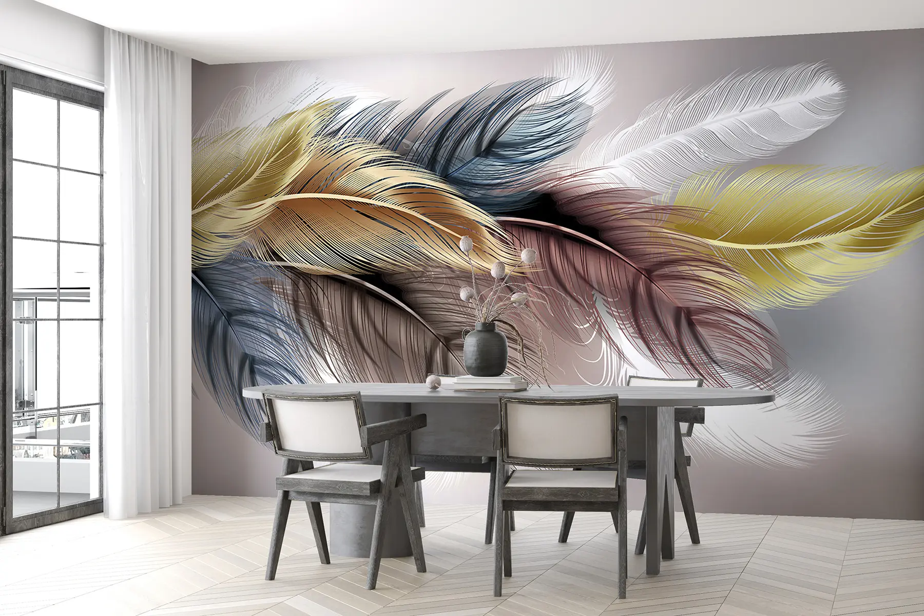 murales de pared Plumas de colores u41008d2