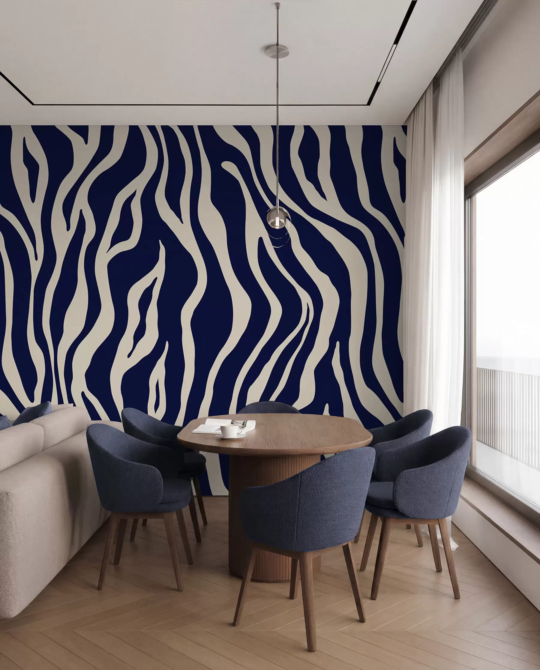 murales de pared Impresión vectorial de piel de cebra en colores azul y blanco u99173v1