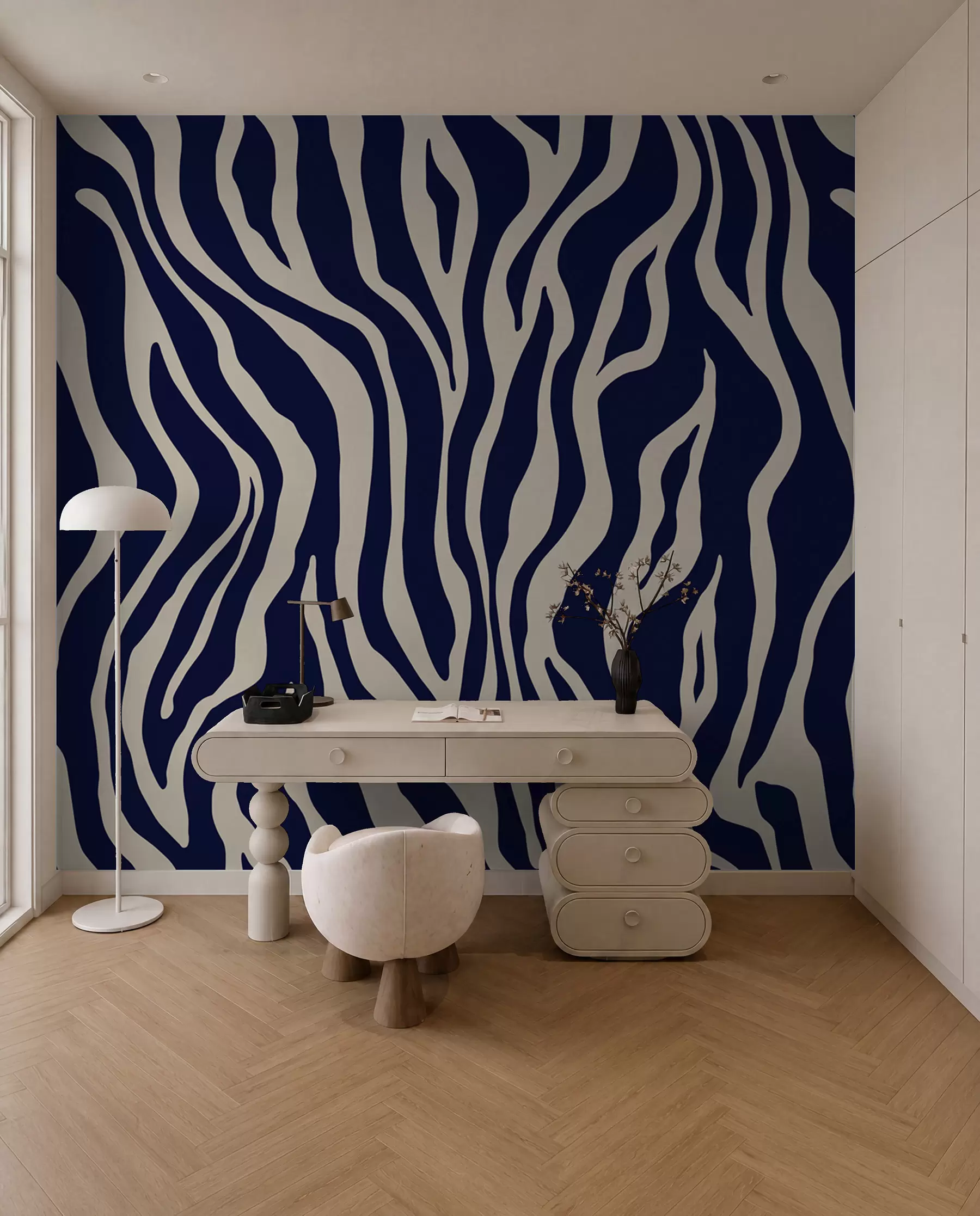 murales de pared Impresión vectorial de piel de cebra en colores azul y blanco u99173v1